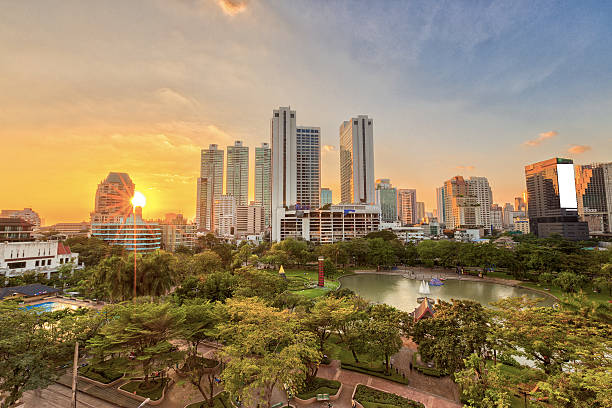 istock Bangkok business district with the public park area 508943342