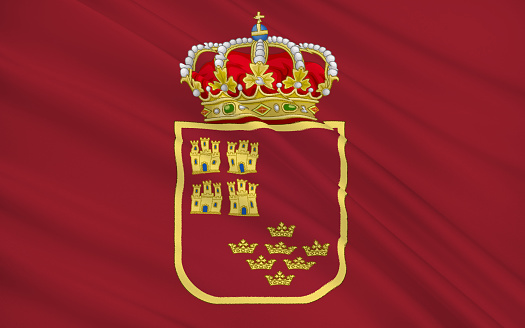 Flag of the Region of Murcia is an autonomous community of Spain located in the southeast of the state, between Andalusia and Valencian Community, on the Mediterranean coast.