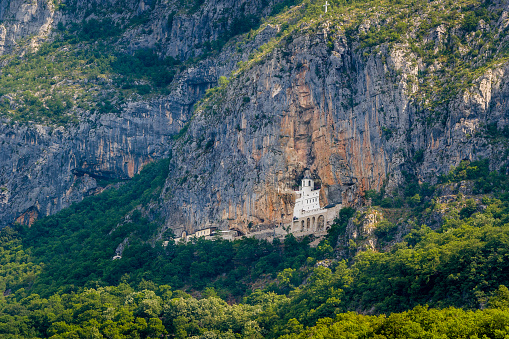 Ostrog old monastery in the rocky mountains of Montenegro. Popular touristic destination.