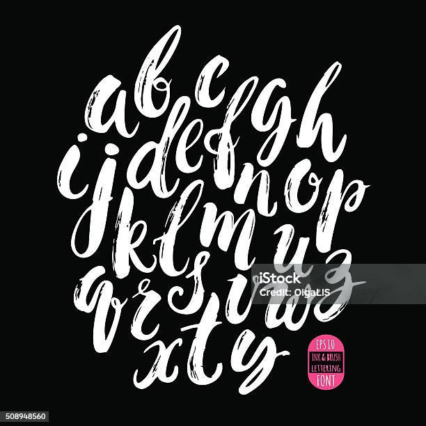 Hand Made Brush And Ink Typeface Handwritten Retro Textured Gru Stock Illustration - Download Image Now