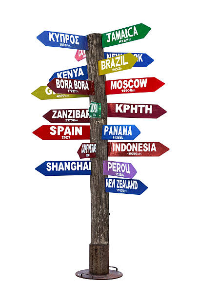 Signpost with Directions to Travel Destinations Signpost with Directions to Travel Destinations Isolated on White Background distance sign stock pictures, royalty-free photos & images