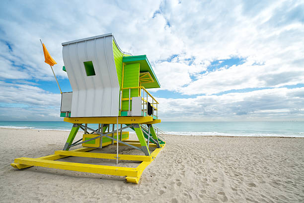 istock Green safeguard hut on the beach 508955890