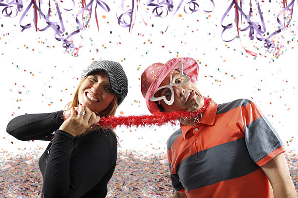 Brazilian funny couple enjoying a Carnival party