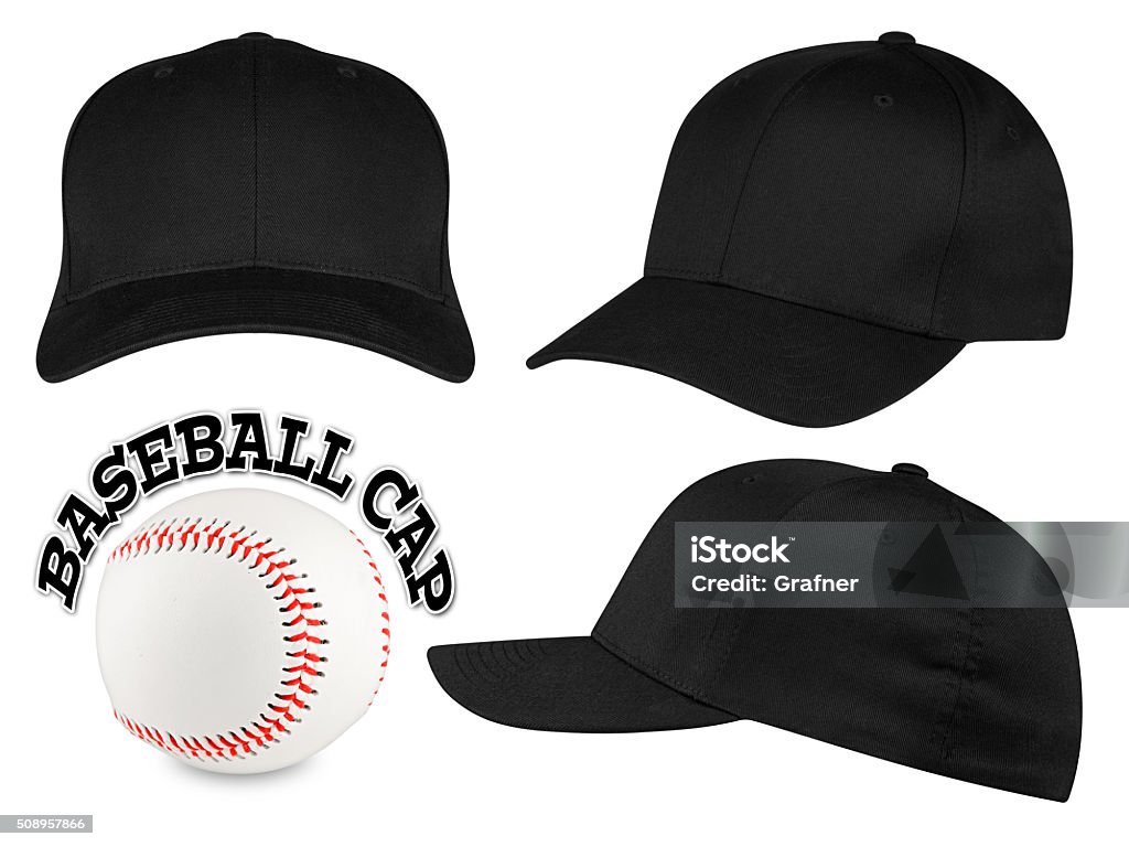 black baseball cap set Set of black baseball caps with baseball Cap - Hat Stock Photo