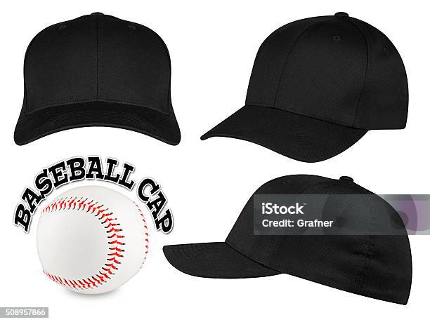 Black Baseball Cap Set Stock Photo - Download Image Now - Cap - Hat, Black Color, Front View