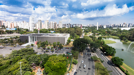 Aerial view of Ibirapuera park at Sao Paulo city.