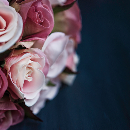 Rose bouquet in shades of pink with copyspace