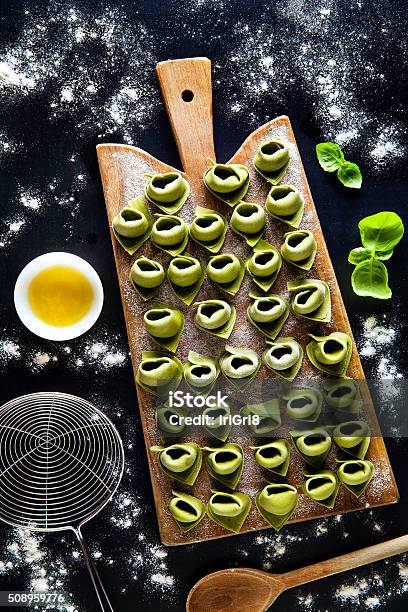 Green Tortellini With Spinach And Ricotta Before Boiling Stock Photo - Download Image Now