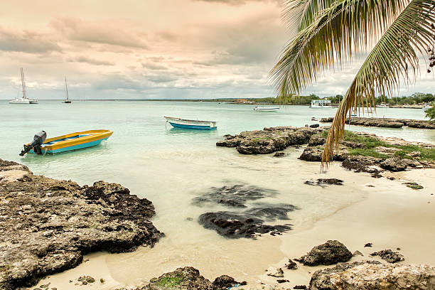 Sunset at idyllic seascape at Caribbean. Bayahibe, Dominican Republic.
