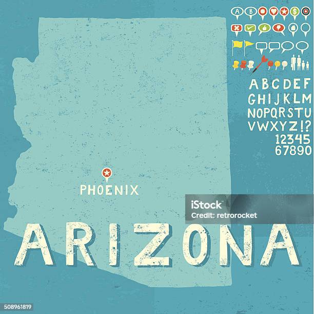Ilustración de Mapa De Iconos De Arizona y más Vectores Libres de Derechos de Arizona - Arizona, Casa, Bandera
