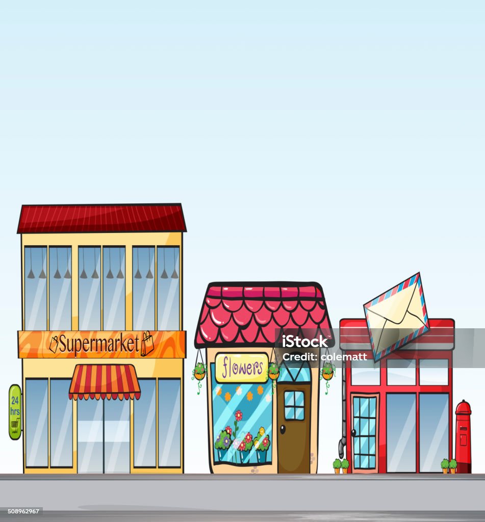 Shops Illustration of many stores on street Advertisement stock vector