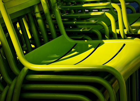 Stack of Green Chairs Statium, Auditorium Seating