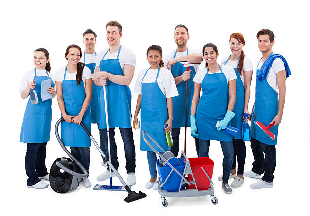 istock Large diverse group of janitors with equipment 508965747