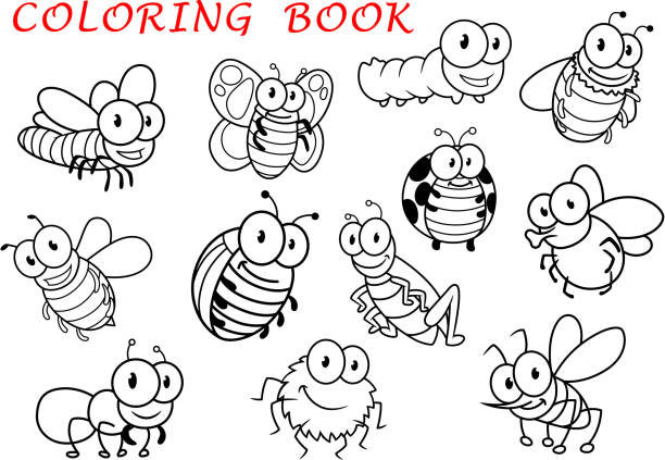 ilustrações, clipart, desenhos animados e ícones de isolado esboço de insetos animais caracteres - caterpillar white isolated white background