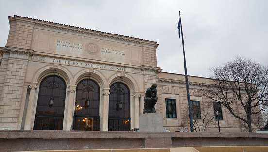 Detroit, MI, USA - December 20, 2014: The Detroit Institute of Arts, shown on December 20, 2014, is hosting an exhibit on Diego Rivera and Frida Kahlo.