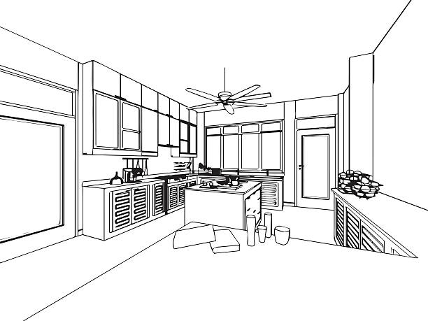 istock outline sketch drawing interior perspective of house 508967920