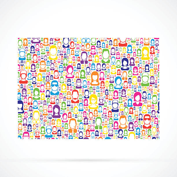 Colorado Map with People Map of Colorado with a large group of people (multicolored faces). Conceptual creative map, can symbolize the unity, cooperation, teamwork, variation, patriotism, social media, origins, customer... co kreation stock illustrations