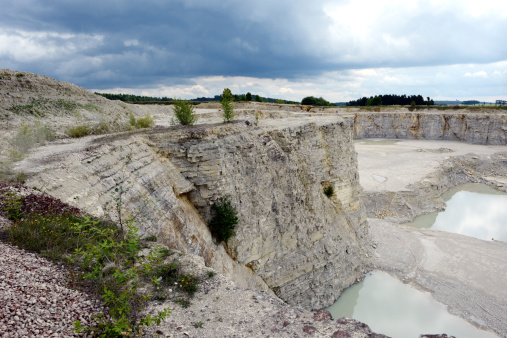 limestone open pit mine (Bavaria,Germany) with sedimentary rocks.