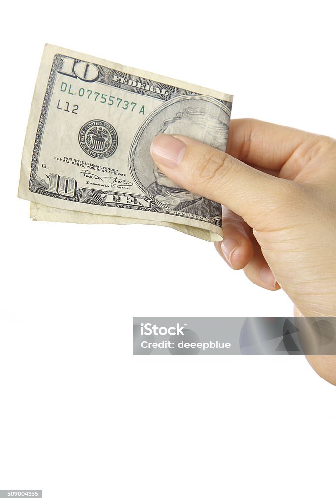 pay a U.S. 10 doller  bill concept shot of female hand Business Stock Photo