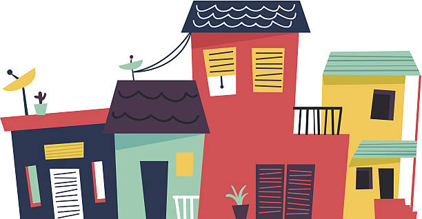 ilustraciones, imágenes clip art, dibujos animados e iconos de stock de casa de historieta - row house illustrations