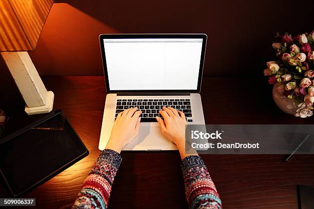 Female Hands Using Laptop Stock Photo - Download Image Now - Adult, Advertisement, Business