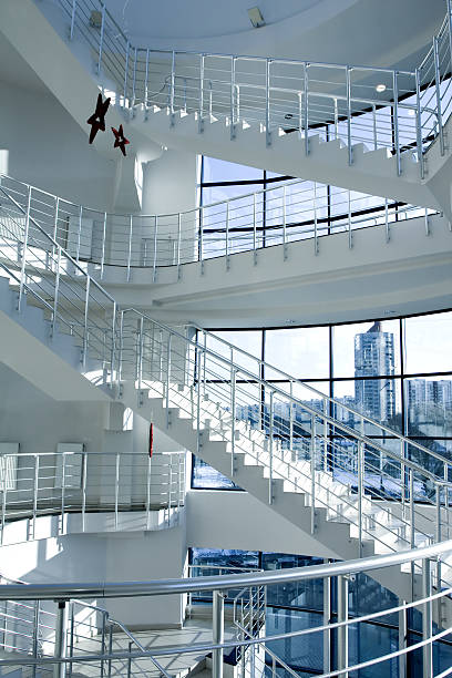 istock Blue stair in modern office centre 509006651