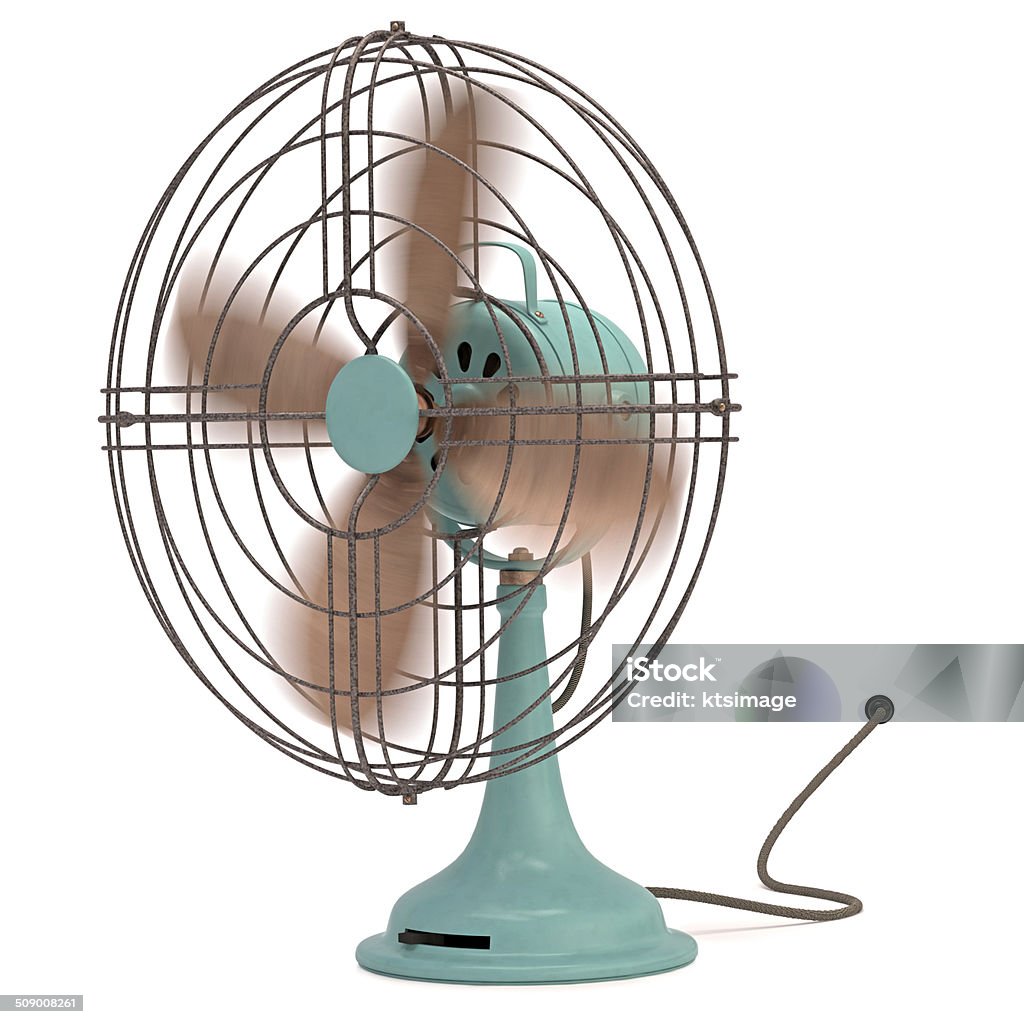 Old Antique Fan Antique and old fan isolated on the white background. Clipping path included. Electric Fan Stock Photo