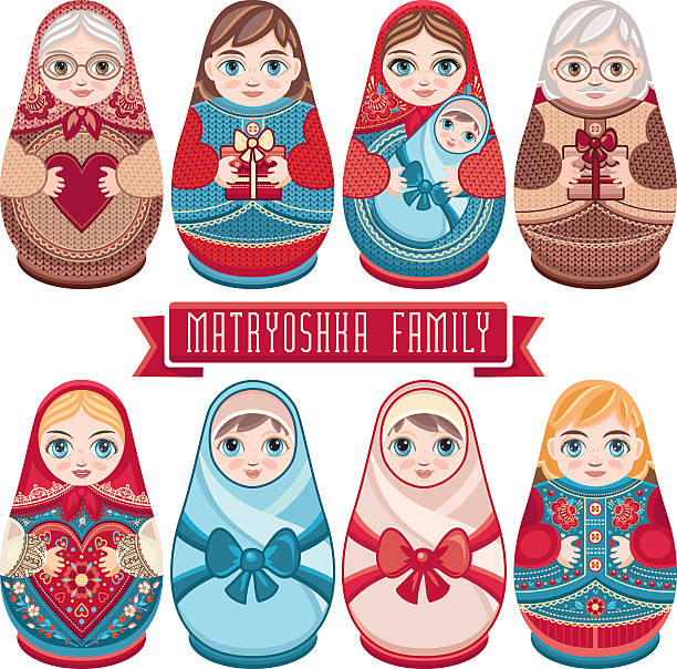 matryoshka. rodzina zestaw. - russian nesting doll gender symbol human gender russian culture stock illustrations