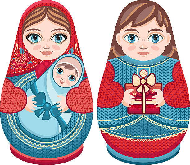 matryoshka. chłopiec i dziewczynka. - russian nesting doll gender symbol human gender russian culture stock illustrations