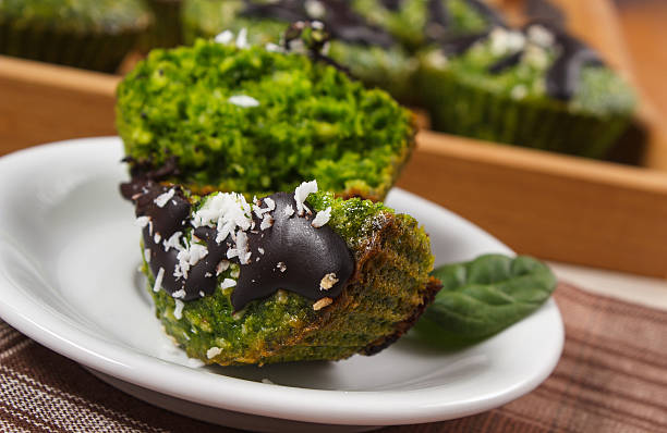 istock Fresh muffins with spinach, desiccated coconut and chocolate glaze 509024572