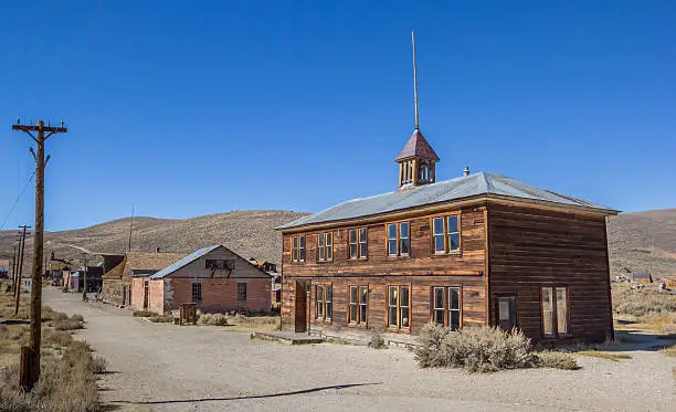 Old School in Bodie State Historic Park, California, America