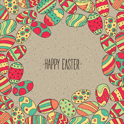 Square frame from different colorful Easter eggs - Happy Easter concept