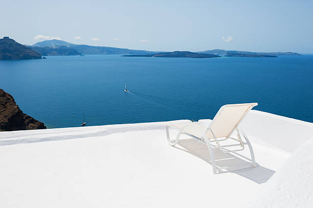 istock Deck chair on the terrace with sea view. 509030410