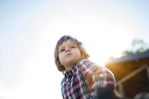 istock Below view of little boy against the sky. 509030624
