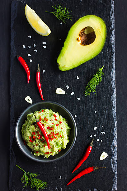 istock Guacamole dip and ingredients on black background 509030716