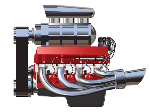 Detailed illustration of Hot Rod Engine. Vector. Isolated on white