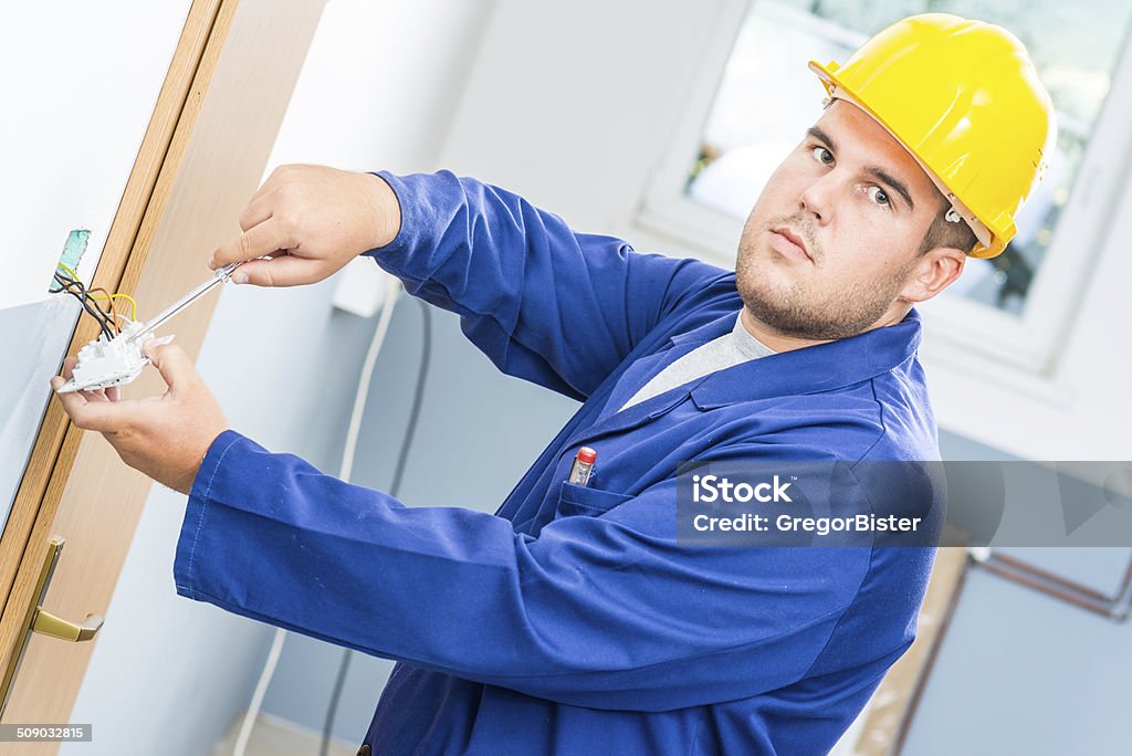 Electrician Electrician changed the switch Activity Stock Photo