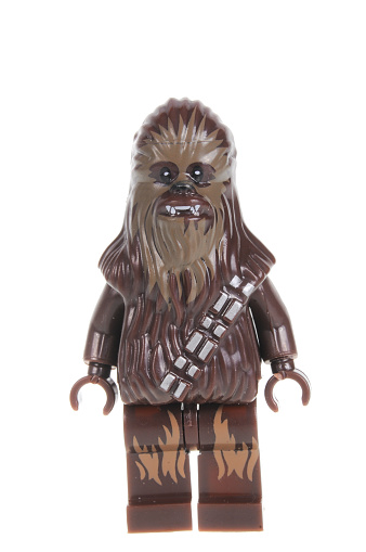 Adelaide, Australia - February 09, 2016: A studio shot of a Old Chewbacca Force Awakens minifigure from the Star Wars Force Awakens Movie. Lego is extremely popular worldwide with children and collectors.