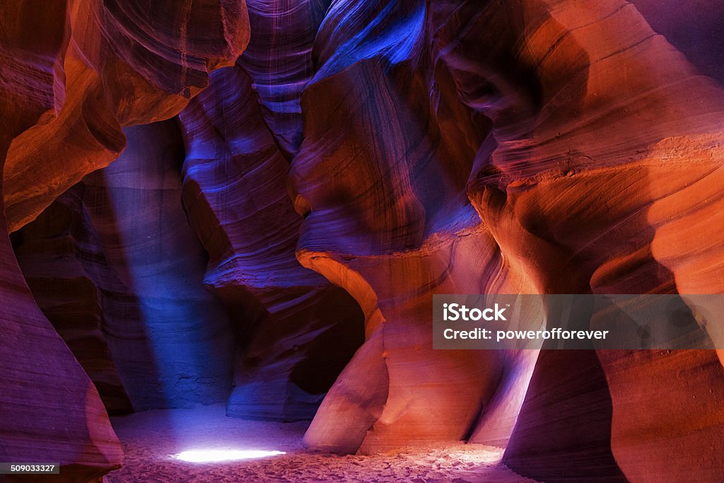 Upper Antelope Canyon Light beams, Upper Antelope Canyon is part of a series of slot canyons on Navajo land in Arizona. Antelope Canyon Stock Photo