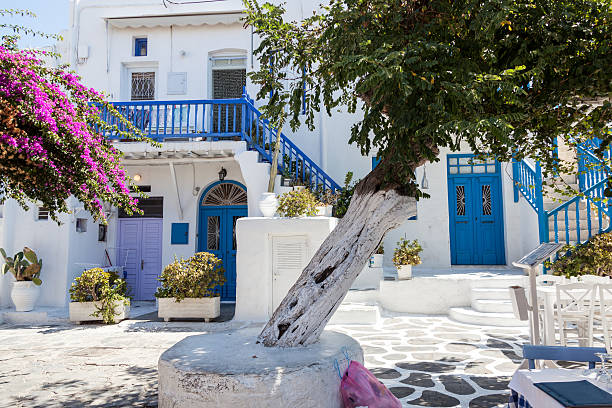 A typical alley in Mykonos town, Greece,
