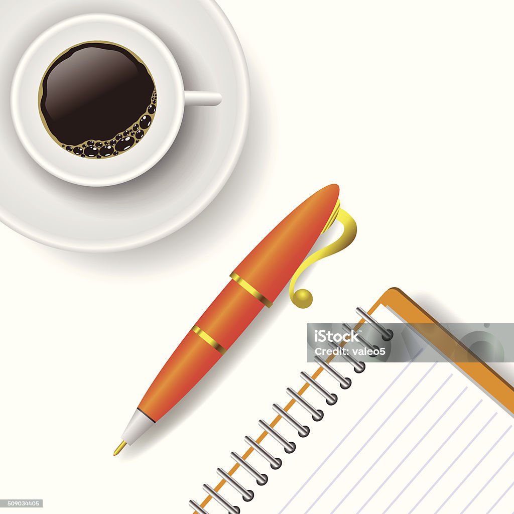 cup of coffee and pen colorful illustration with  cup of coffee and pen on a white background Back to School stock vector