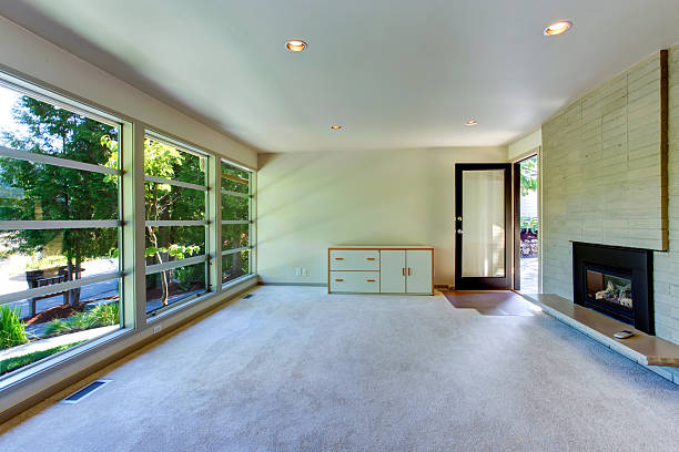 istock Empty house interior. Glass wall living room 509034807