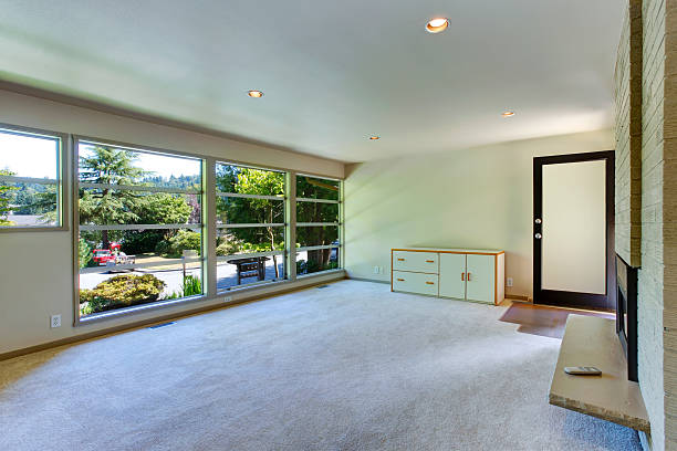 istock Empty house interior. Glass wall living room 509034809