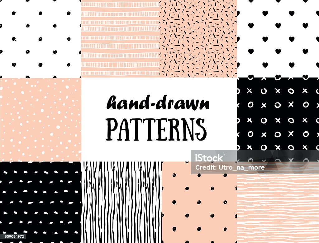 Set of abstract seamless patterns in pink, white and black Pattern stock vector