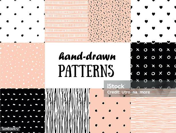 Set Of Abstract Seamless Patterns In Pink White And Black Stock Illustration - Download Image Now