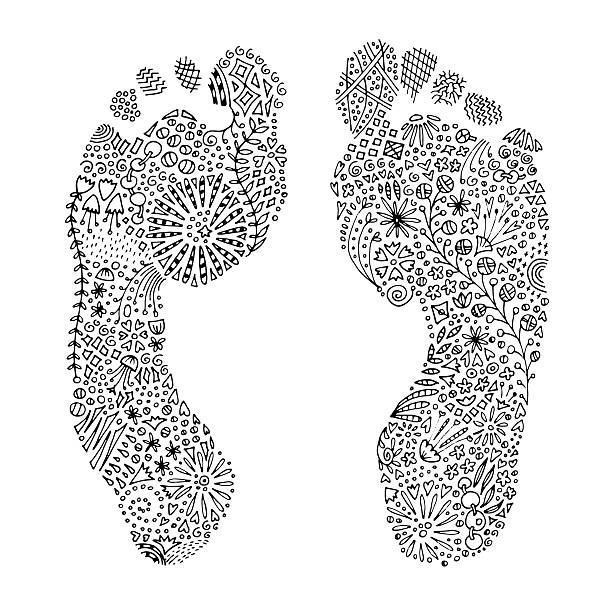 Human footprints, black for coloring, print. Vector EPS 10 vector art illustration