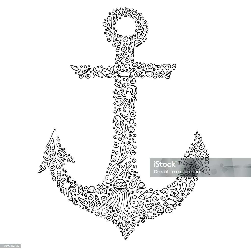 Anchor Adult Coloring Book Page Tangled Stressrelieving Vector Eps 10