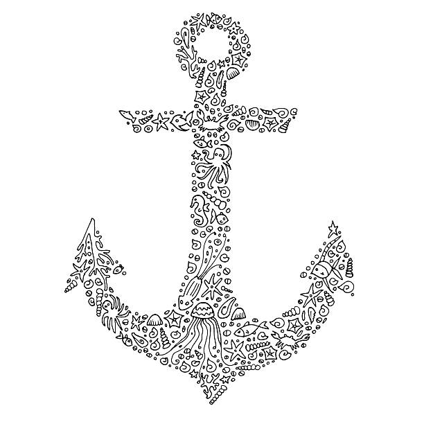 Anchor adult coloring book page, tangled, stress-relieving .Vector EPS 10 vector art illustration