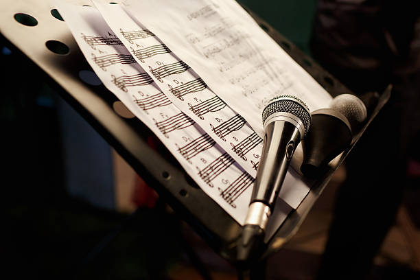 istock The microphone with notes. Karaoke singing rehearsal. 509039198