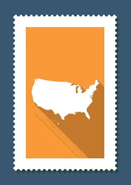 Vector illustration of USA Map on Orange Background, Long Shadow, Flat Design,stamp